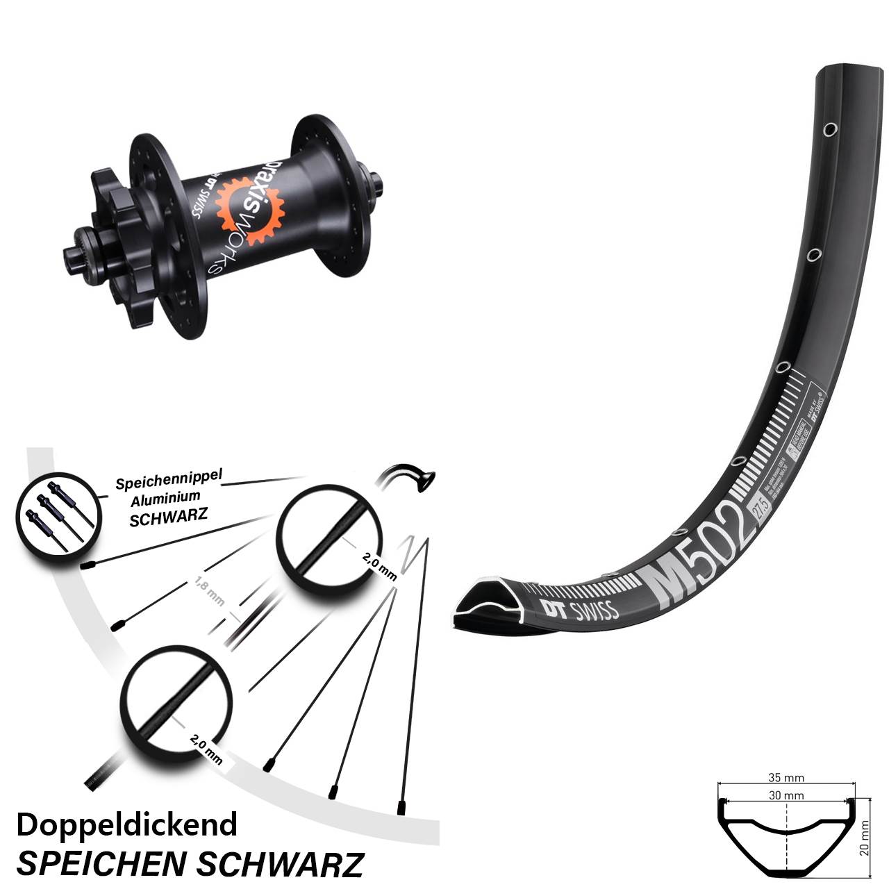 27,5 Zoll DT Swiss M 502-350 Disc Vorderrad QR