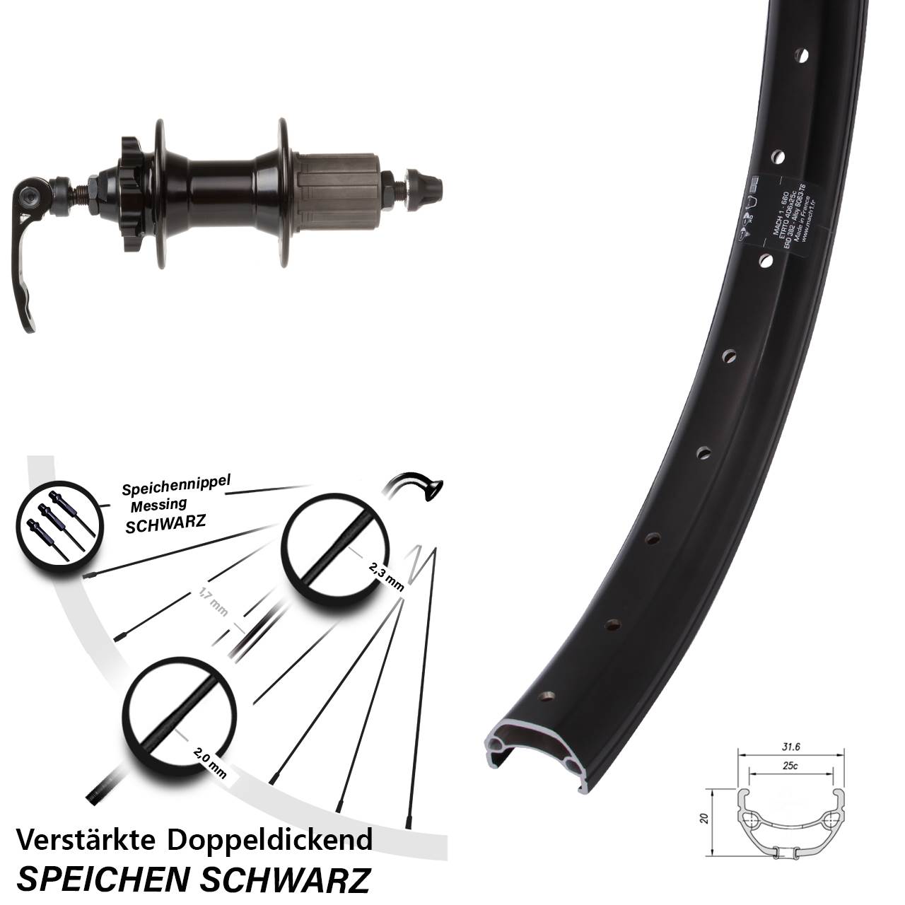 Mach1 Kargo Novatec 20 Zoll 6-Loch Hinterrad für Schnellspanner 8-11 fach