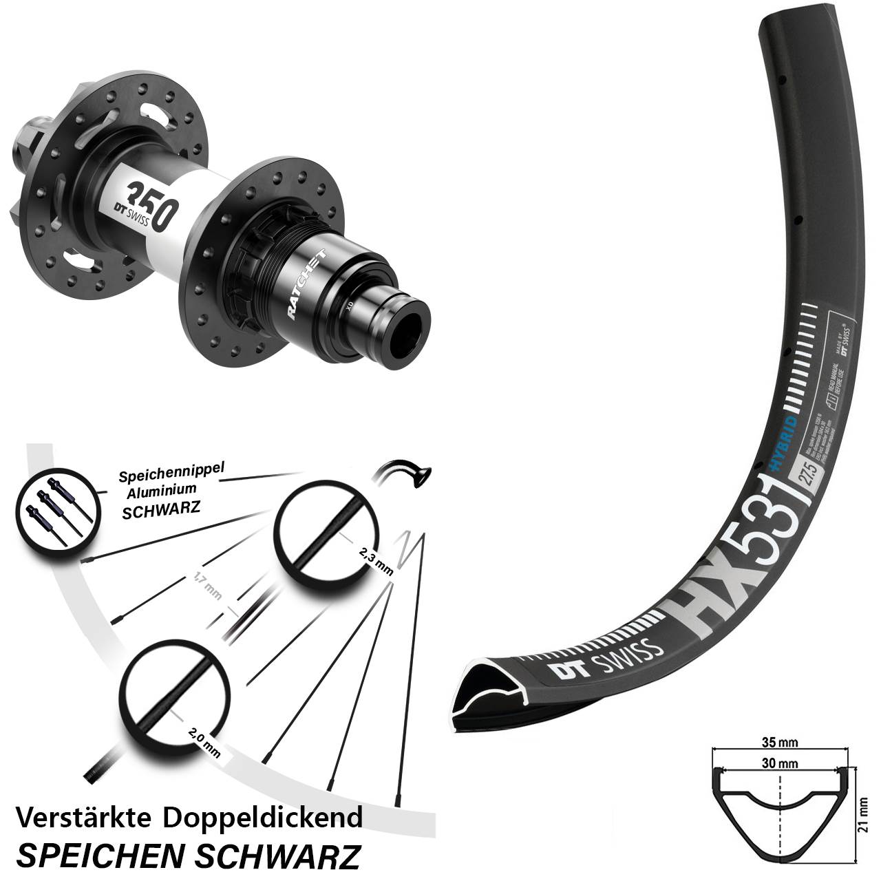 DT Swiss HX531-350 29 Zoll Disc Laufrad 12x148 XD 11-12 fach