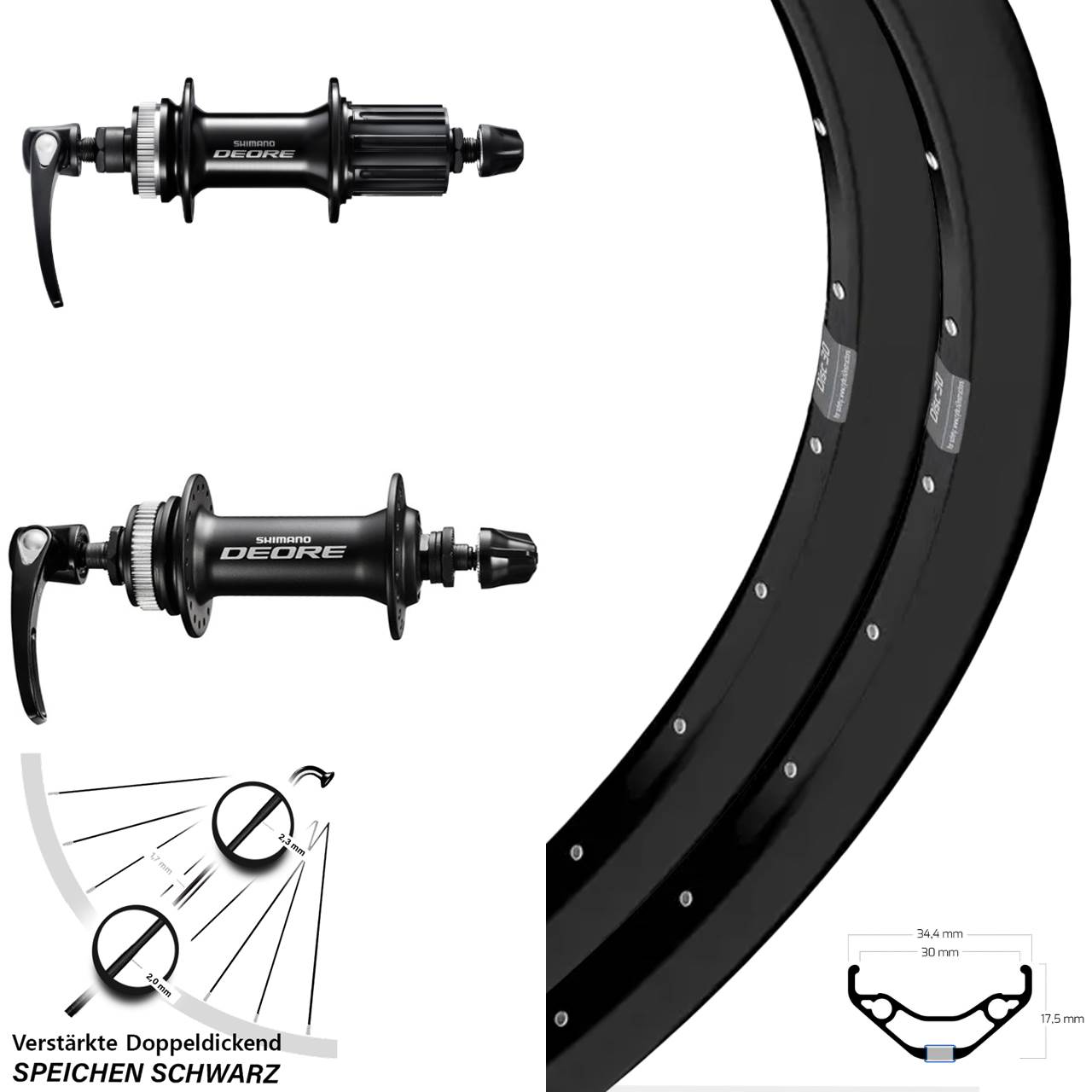 Laufrad-Satz QR 29 Zoll Ryde Disc 30 Shimano FH-M6000 HB-M6000 8-11 fach HG