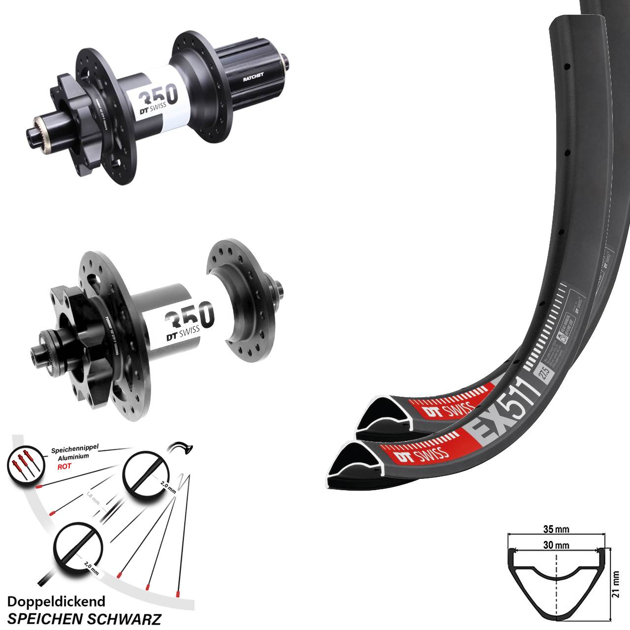 DT Swiss EX511 350 HG Disc Laufradsatz 29 Zoll 5x100/135