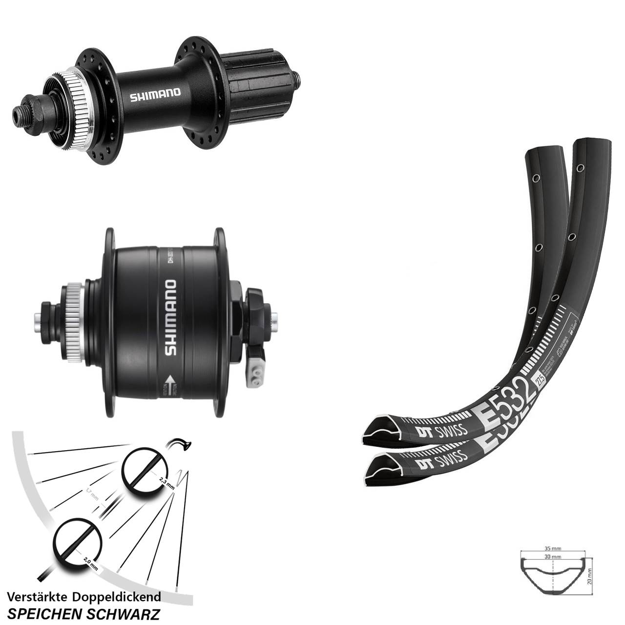 DT Swiss E532 Shimano DH-3D37 FH-M4050 29 Zoll Disc Laufrad-Satz QR 8-11 fac