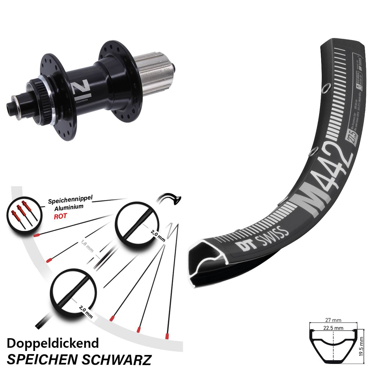 28-29 Zoll DT Swiss M 442 Disc Novatec D042SB Hinterrad Centerlock 8-12 fach
