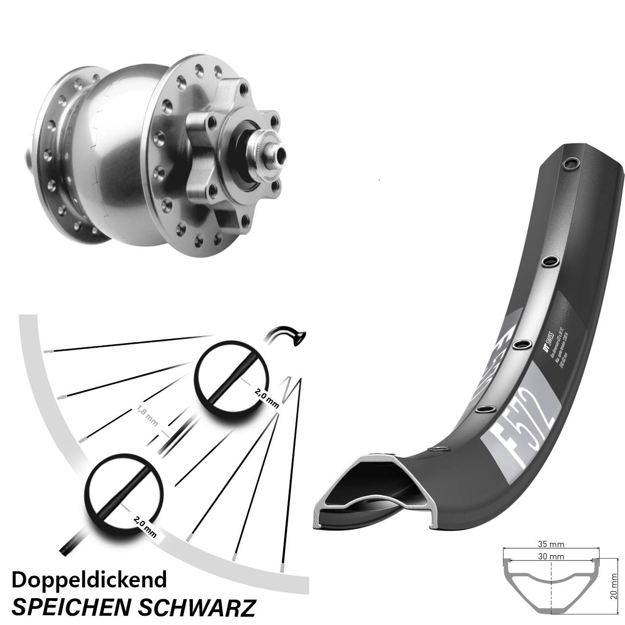 27,5 Zoll DT Swiss F 572 SON 28 silbern Disc Nabendynamolaufrad QR