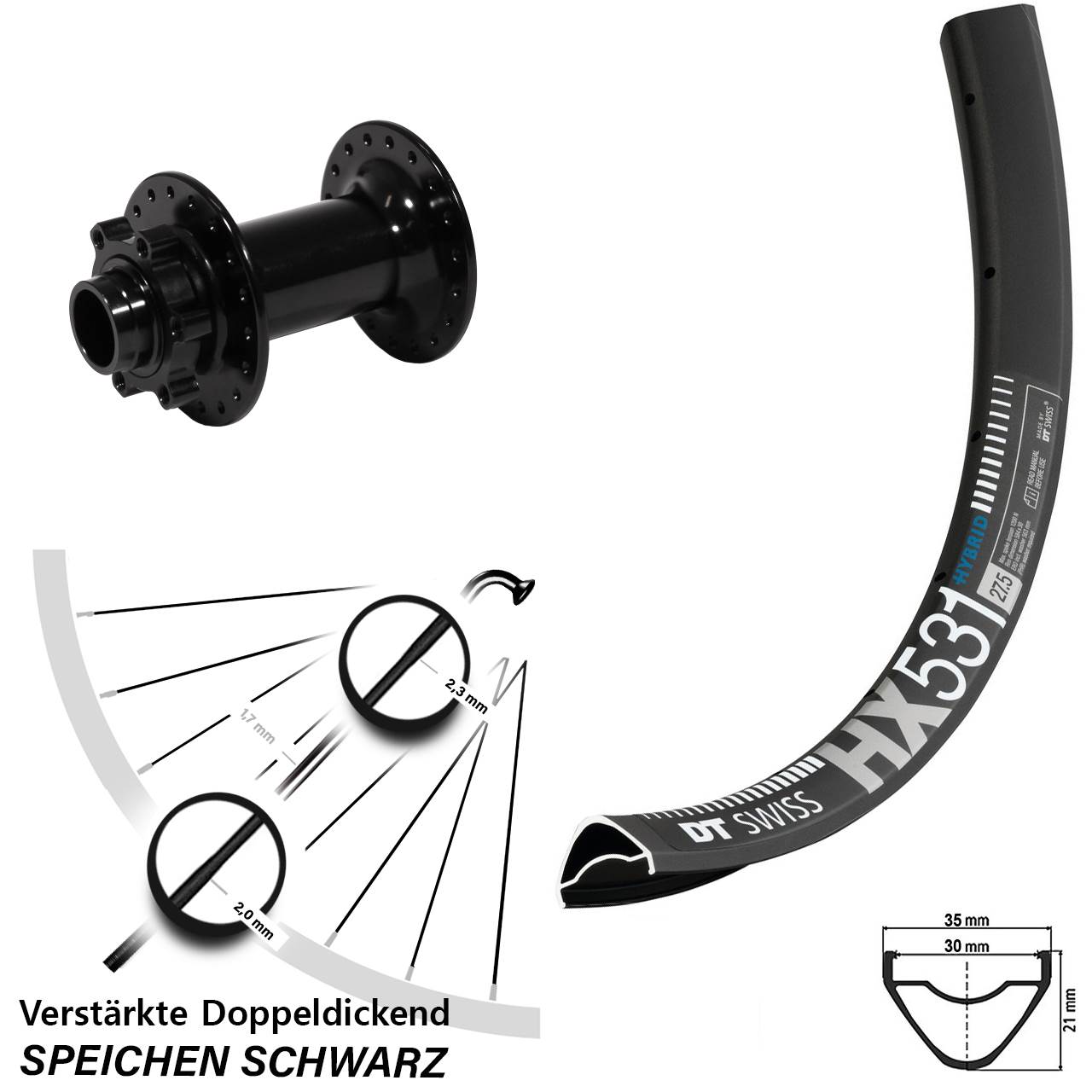 Disc Vorderrad 27,5 Zoll DT Swiss HX531 Formula 20x110 Boost