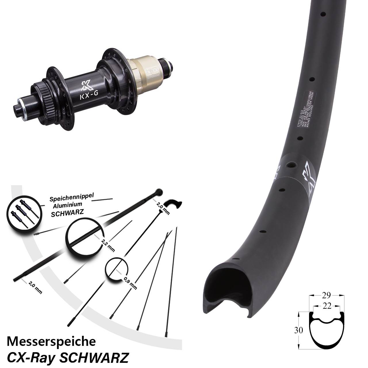 29 Zoll KX-RC Gravel Carbon schwarz Disc Laufrad QR Sram XDR CX-Ray