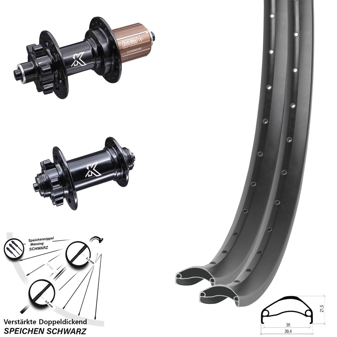 Ambrosio E35 KX-M 27,5 Zoll Disc Laufradsatz QR 8-12 fach HG