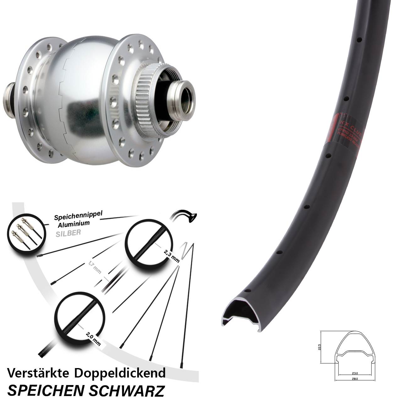 SON delux KX Clue 28 Zoll Disc Vorderrad mit Nabendynamo 12x100