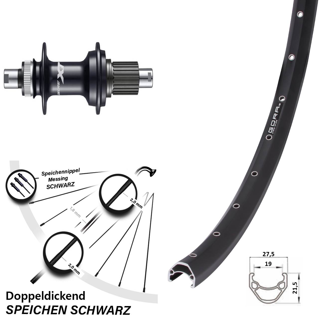 Disc Hinterrad 12x142 27,5 Zoll Gora 19 Shimano FH-M8110 Micro Spline