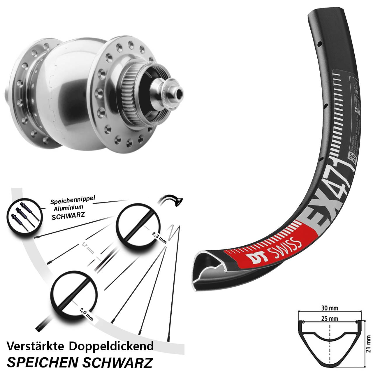 SON 28 DT Swiss EX 471 Disc 29 Zoll Laufrad mit Nabendynamo für Schnellspanner