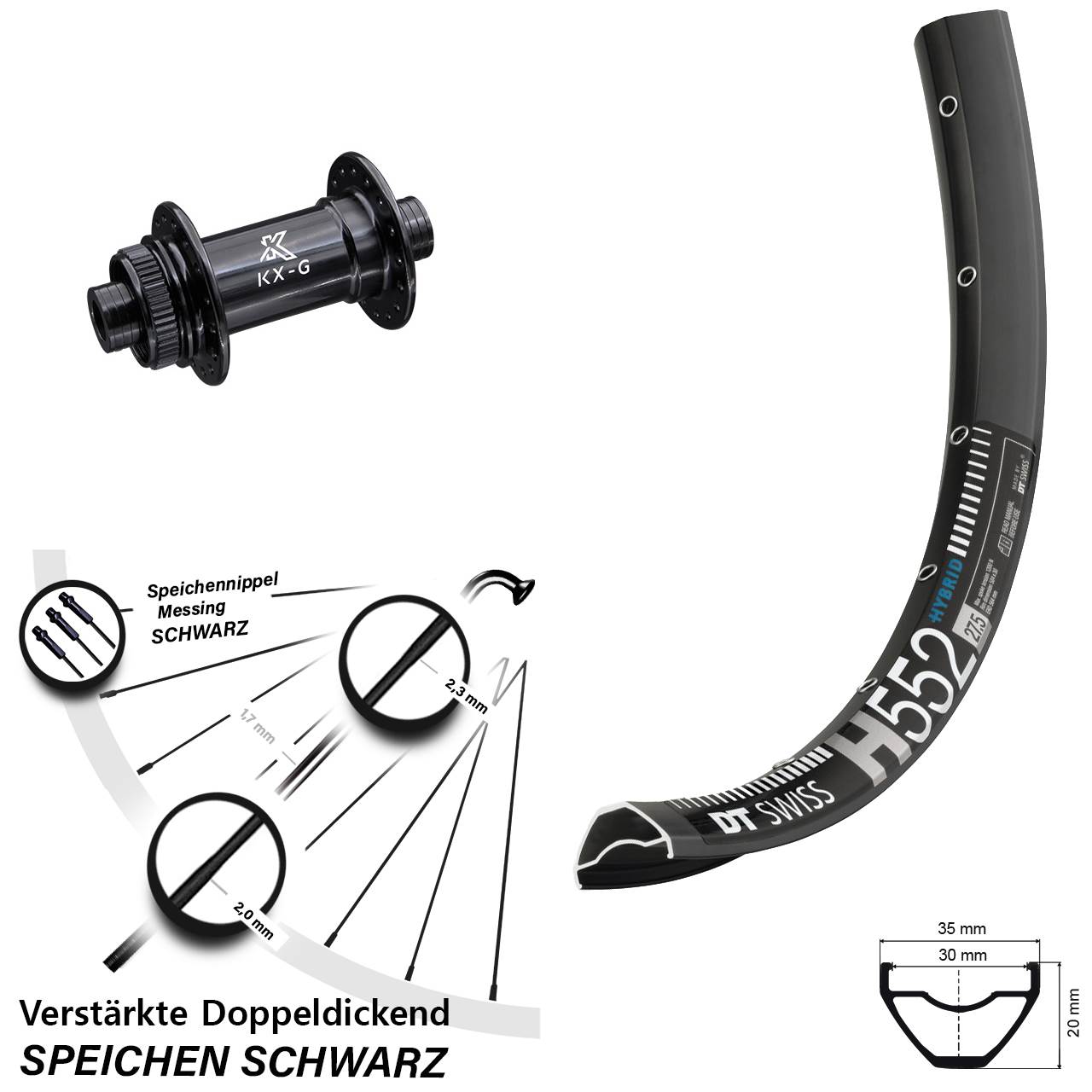 27,5 Zoll DT Swiss H552 KX-G Disc Laufrad 15x100