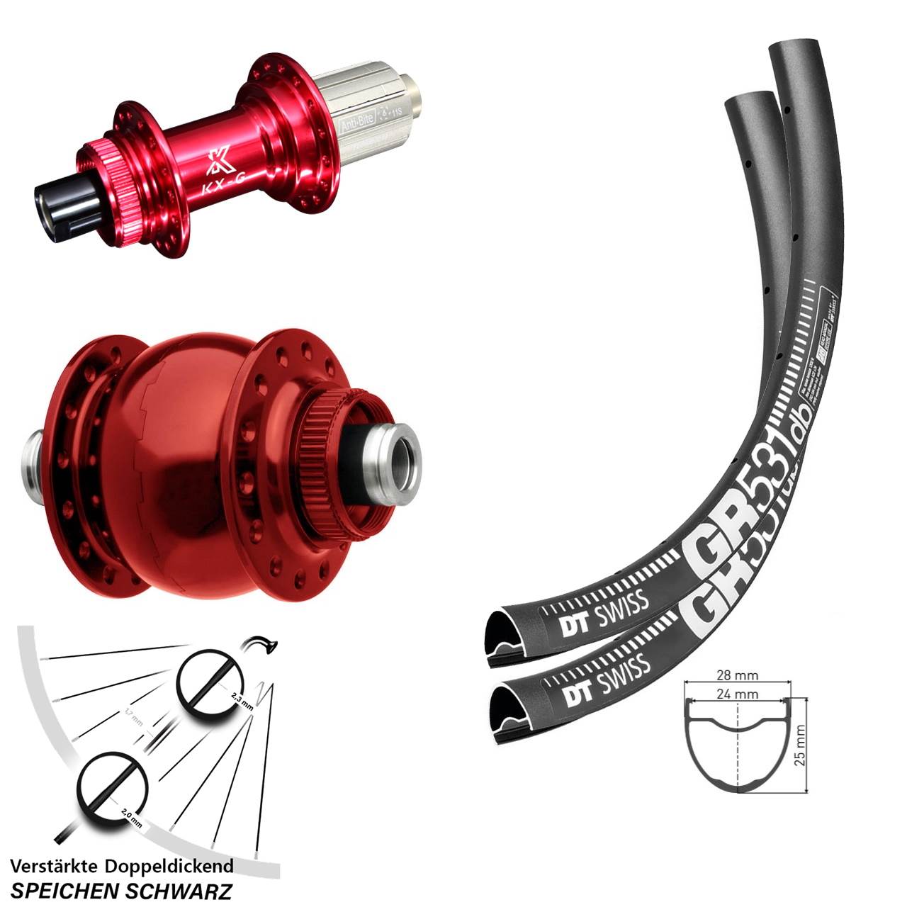Disc Laufradsatz 28-29 Zoll DT Swiss GR531 KX-G rot SON 28 rot 8-12 fach 12x100/142