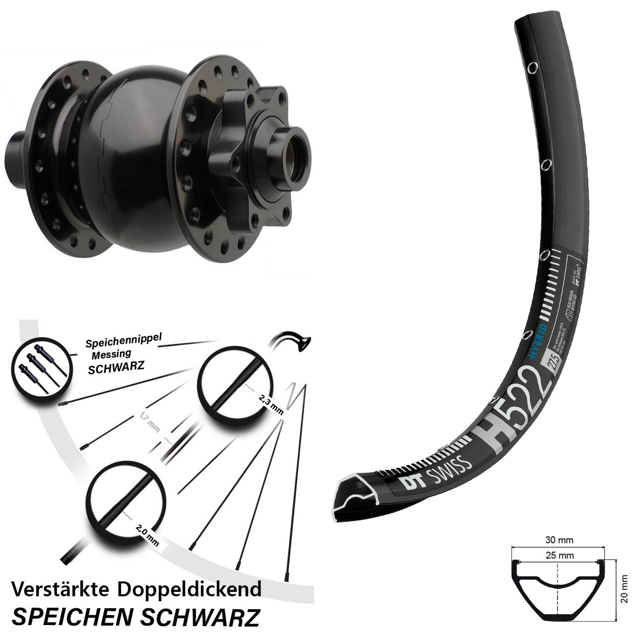 DT Swiss H522 29 Zoll Vorderrad Son 28-15 Nabendynamo Boost
