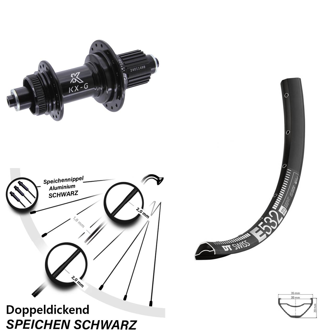 Hinterrad 27,5 Zoll DT Swiss E 532 KX-G Micro Spline