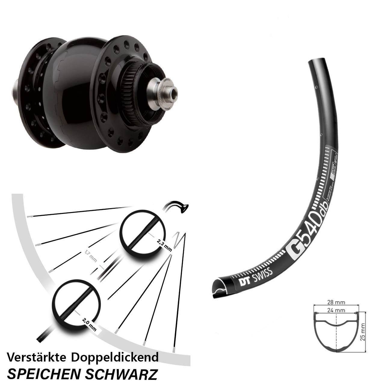 Centerlock Dynamo-Vorderrad QR 27,5 Zoll DT Swiss G540 SON 28