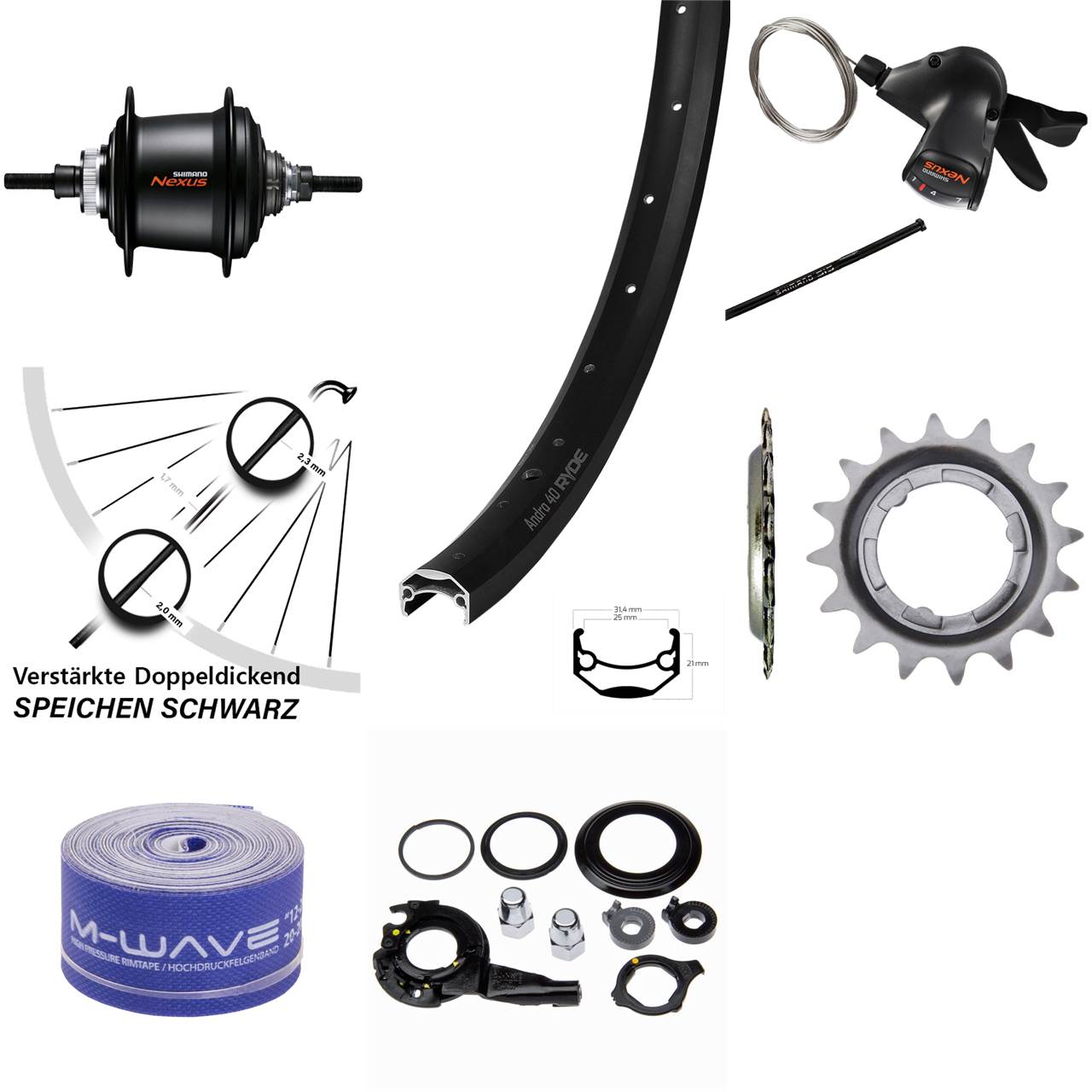 20 Zoll Hinterrad Ryde Andra 40 Shimano Nexus 7 Gang Nabenschaltung Disc schwarz