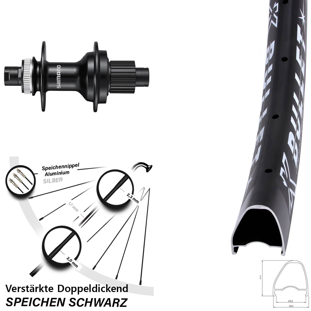 28-29 Zoll KX Bullet OS Shimano FH-MT510 Centerlock Hinterrad 12x142 Micro Spline
