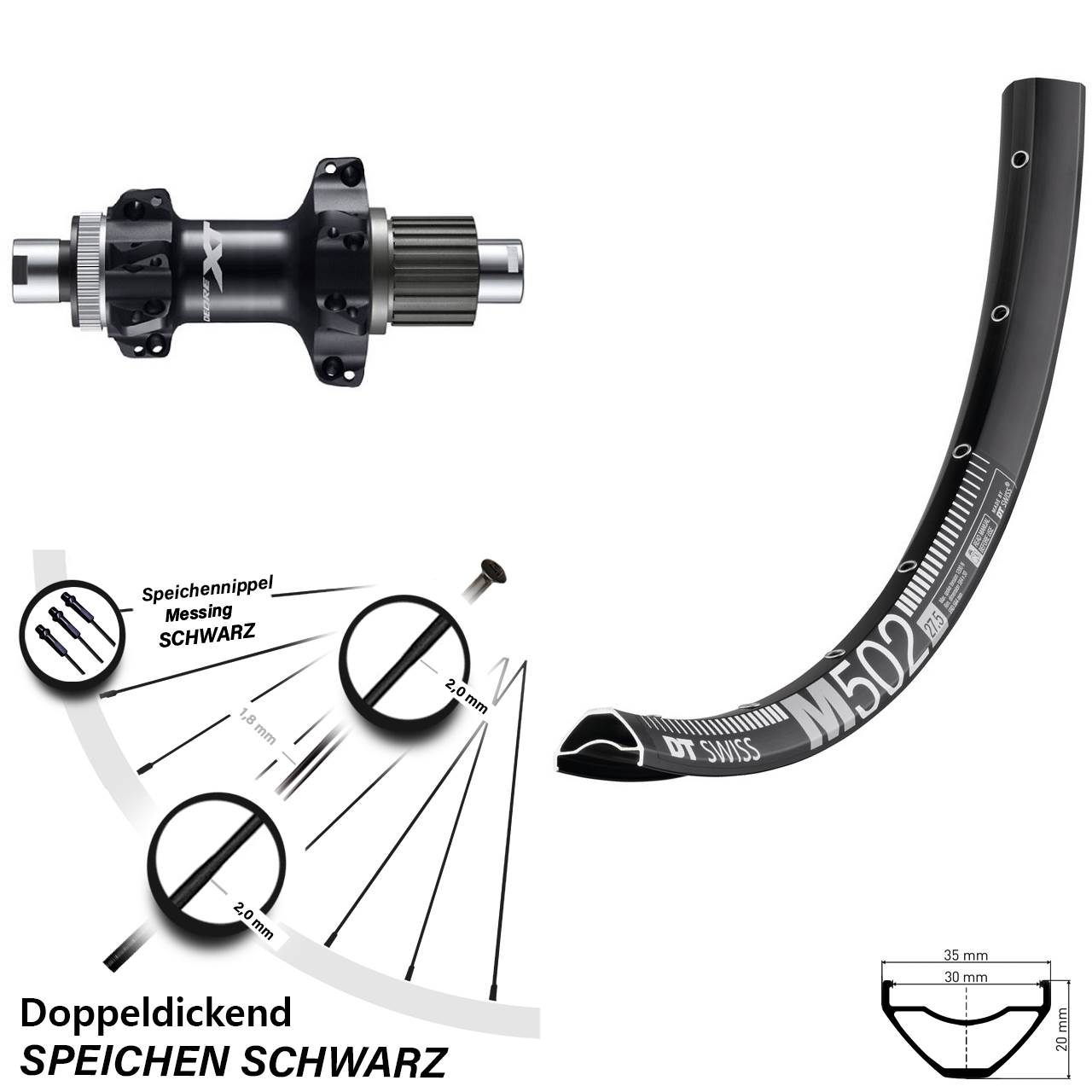Hinterrad 29 Zoll DT Swiss M 502 Shimano Deore XT FH-M8110-BS Straightpull 12-fach