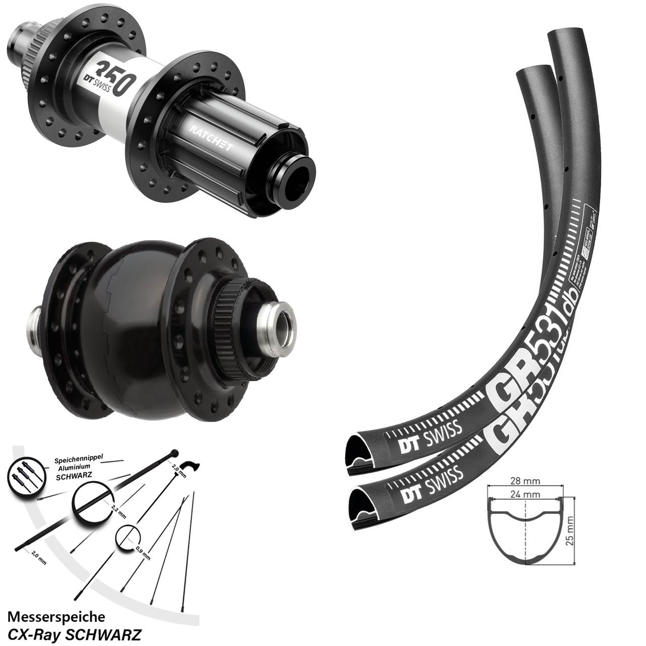 DT Swiss GR531-350 SON delux 650B Disc Laufradsatz 12x100/142 CX-Ray 11-12 fach HG