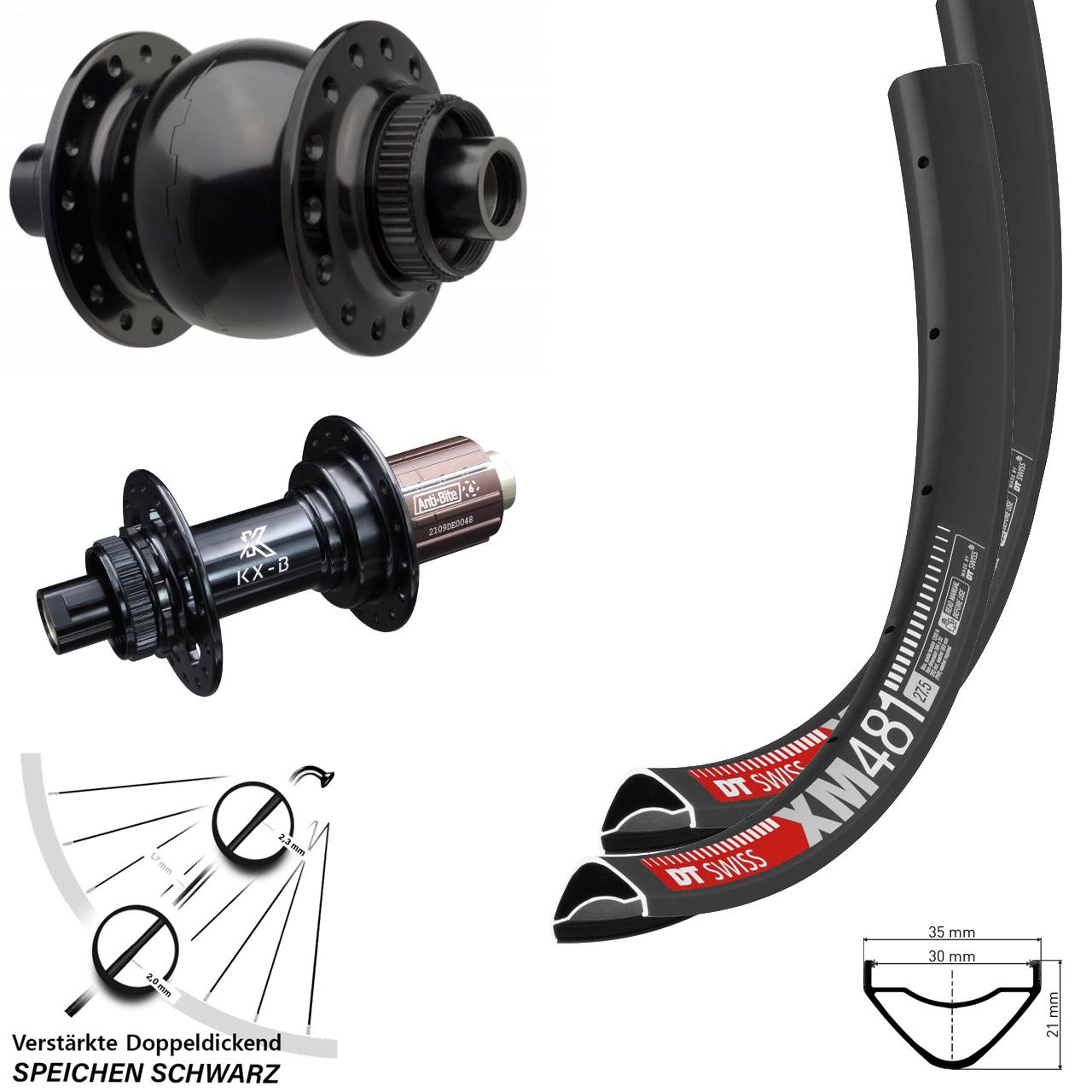 DT Swiss XM481 KX-B SON 28 27,5 Zoll Laufradsatz 15x110 12x148 8-12 fach HG