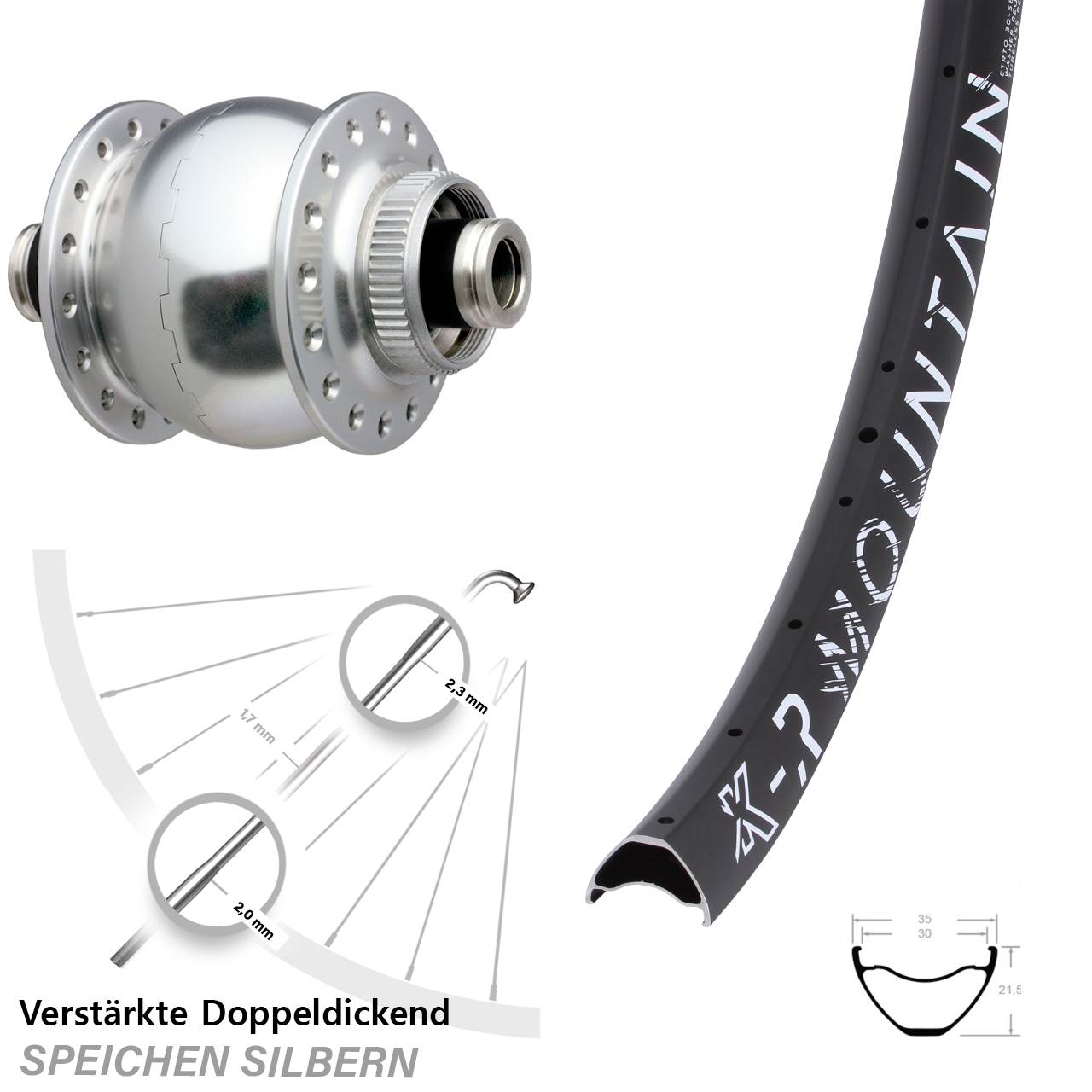 Centerlock Vorderrad mit Dynamo 29 Zoll KX-R Mountain SONdelux 12x100