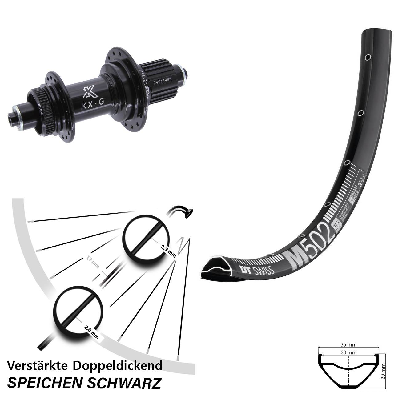 29 Zoll DT Swiss M502 KX-G Disc Hinterrad QR Shimano Micro Spline