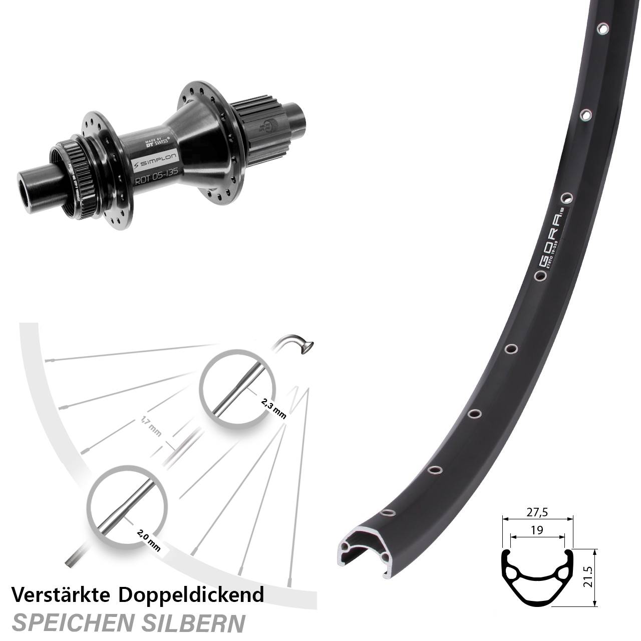 Disc Hinterrad 12x142 26 Zoll Gora 19 DT Swiss 370 Hybrid Shimano Micro Spline