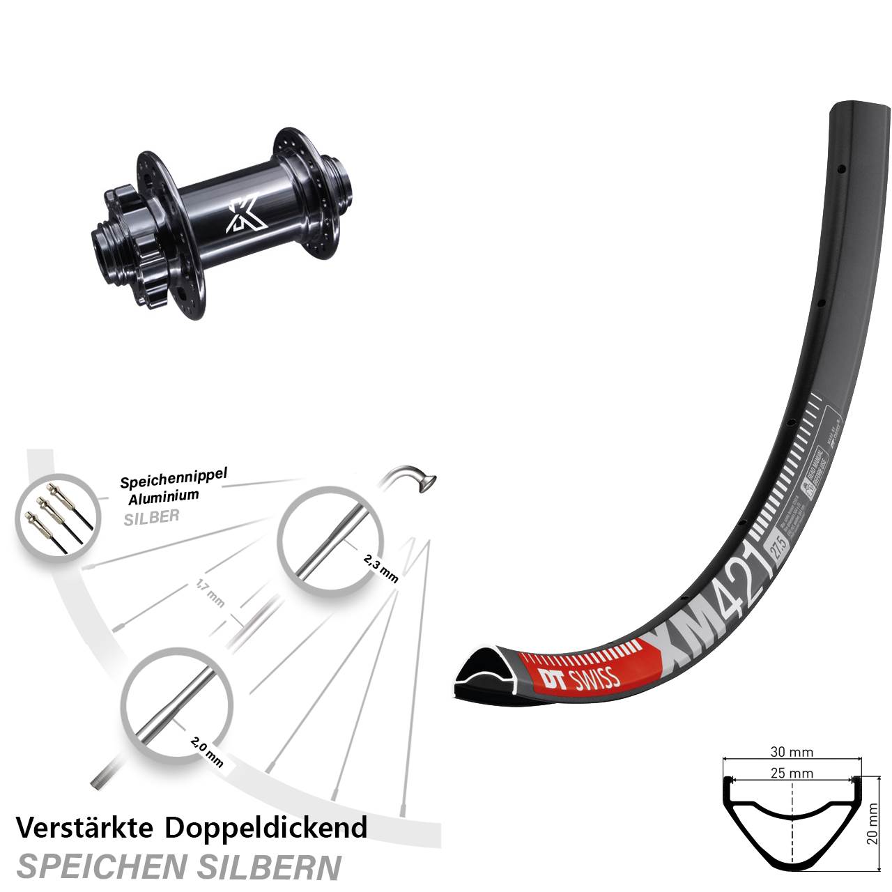 DT Swiss XM 421 KX-M Gravel 29 Zoll Vorderrad 6-Loch 12x100