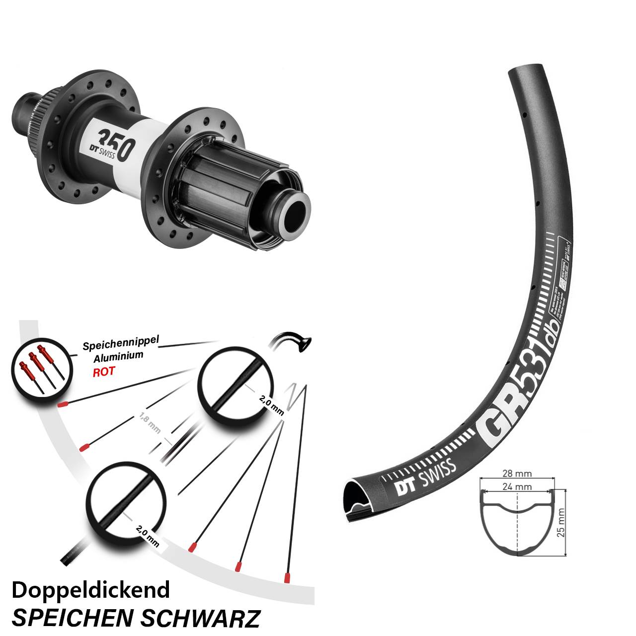 28/29 Zoll DT Swiss GR531 350 Hinterrad Disc 8-11 fach Boost
