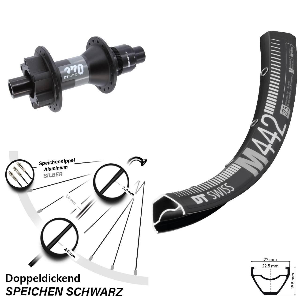 6-Loch Hinterrad 28-29 Zoll M442 DT Swiss 370 SRAM XD 12x148 Boost