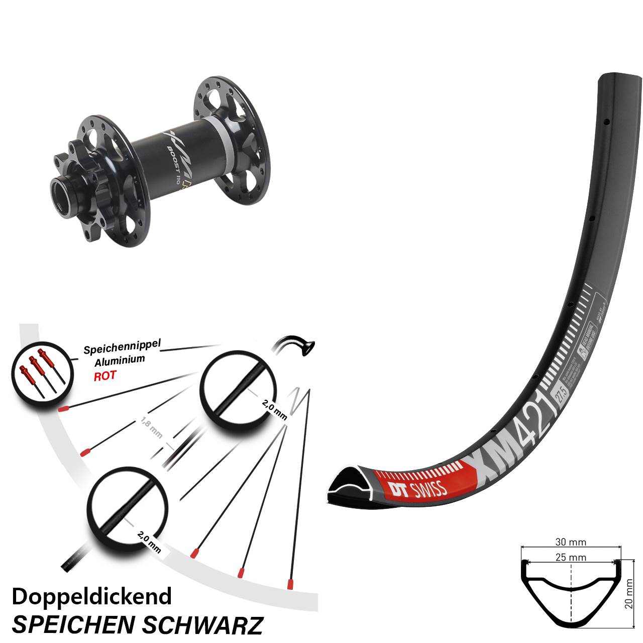 Boost Disc Laufrad 15x110 27,5 Zoll DT Swiss XM 421 Miche XMH 550