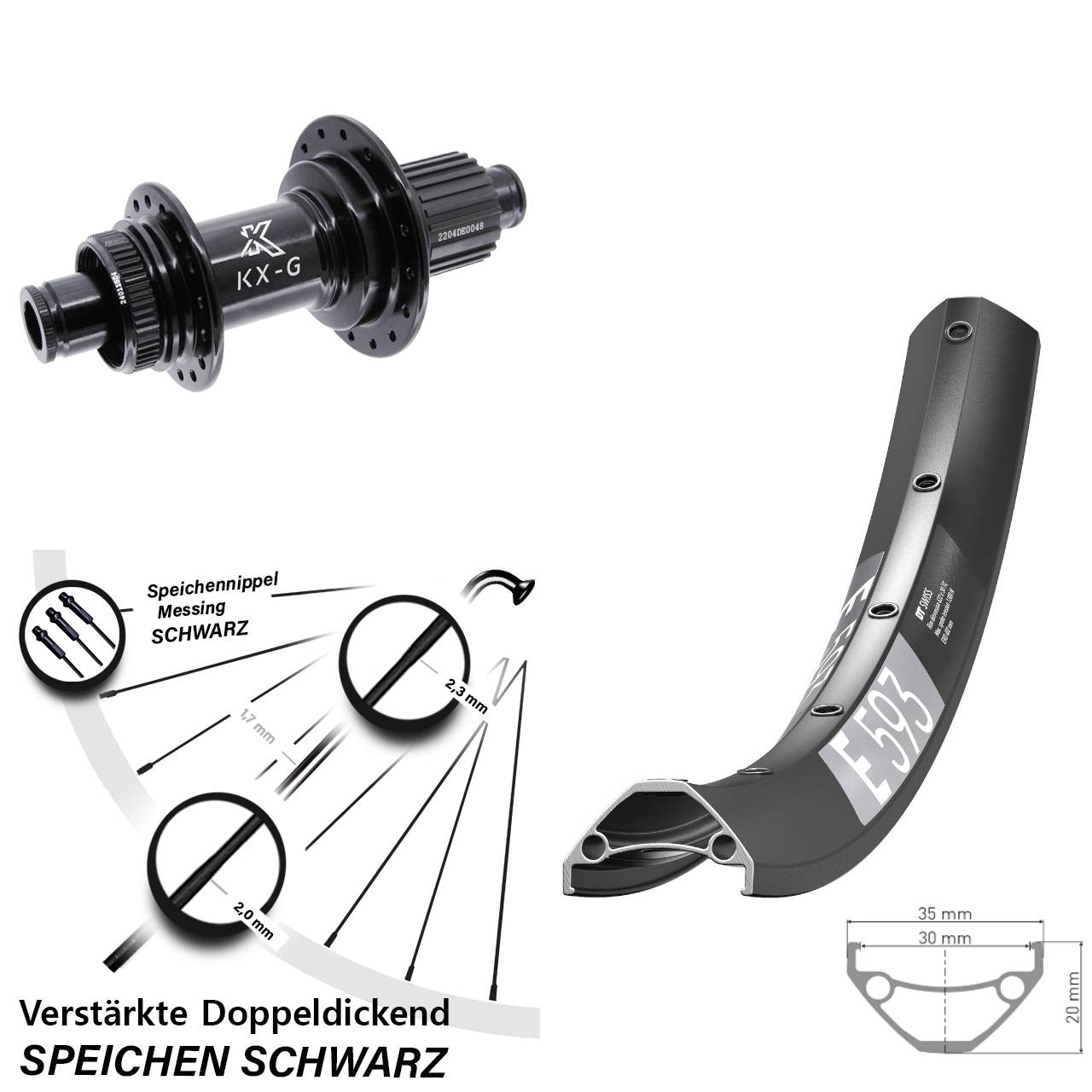 Disc Laufrad 12x142 29 Zoll DT Swiss E593 KX-GS Heavy Duty Shimano Micro Spline