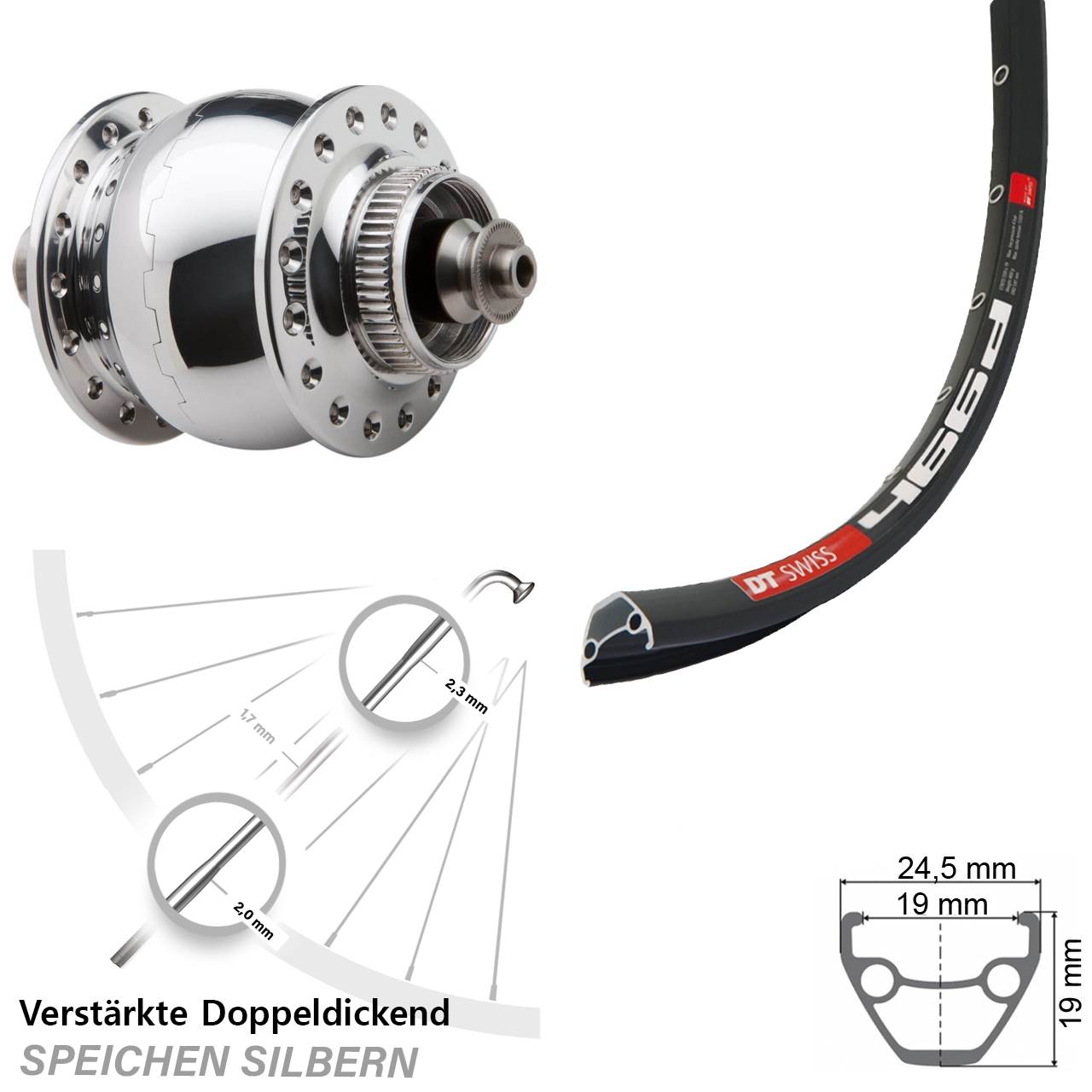 SONdelux DT Swiss 466 29 Zoll Centerlock Dynamovorderrad für Schnellspanner