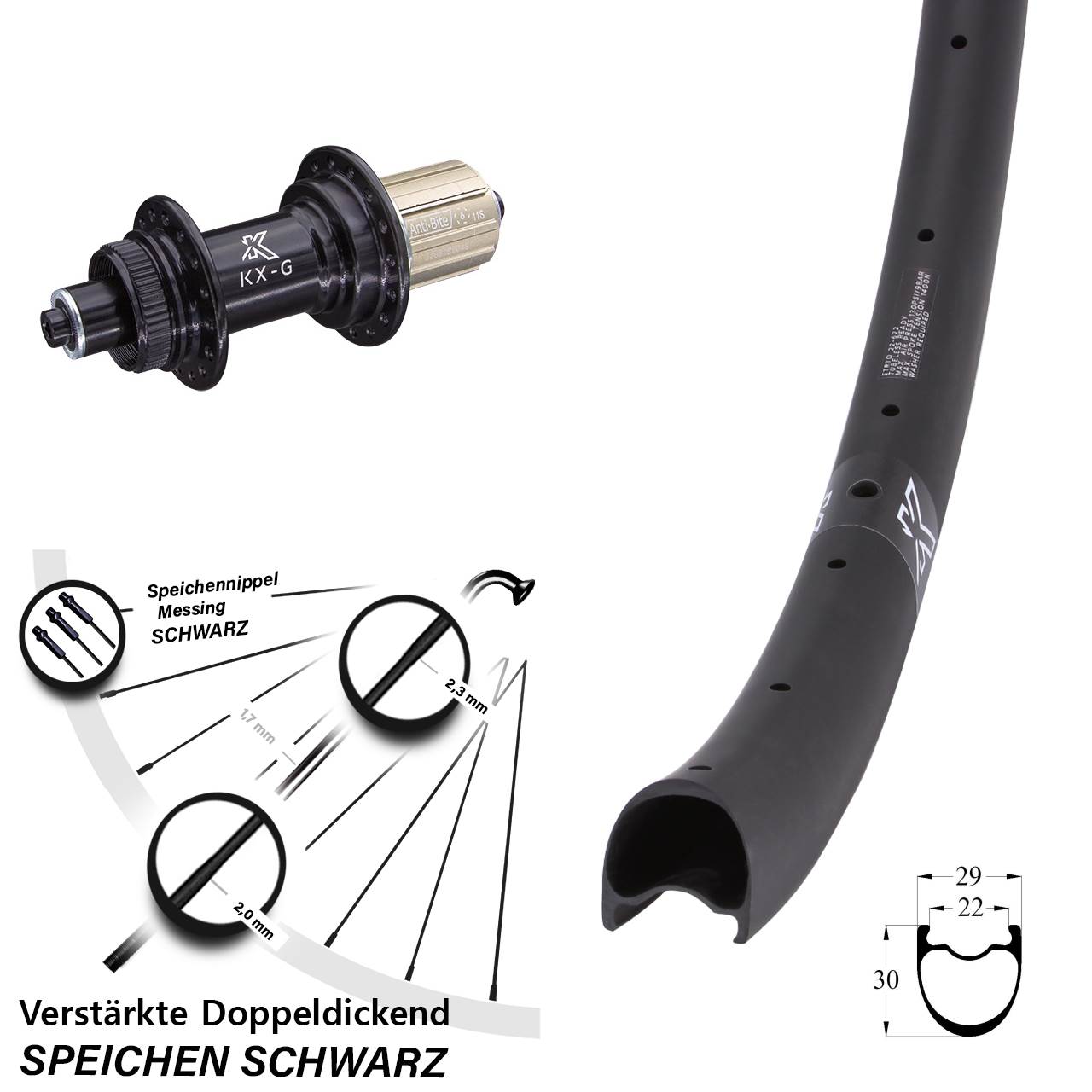 28 Zoll KX-GRC Carbon verstärkt Hinterrad Centerlock für Schnellspanner 8-12 fach