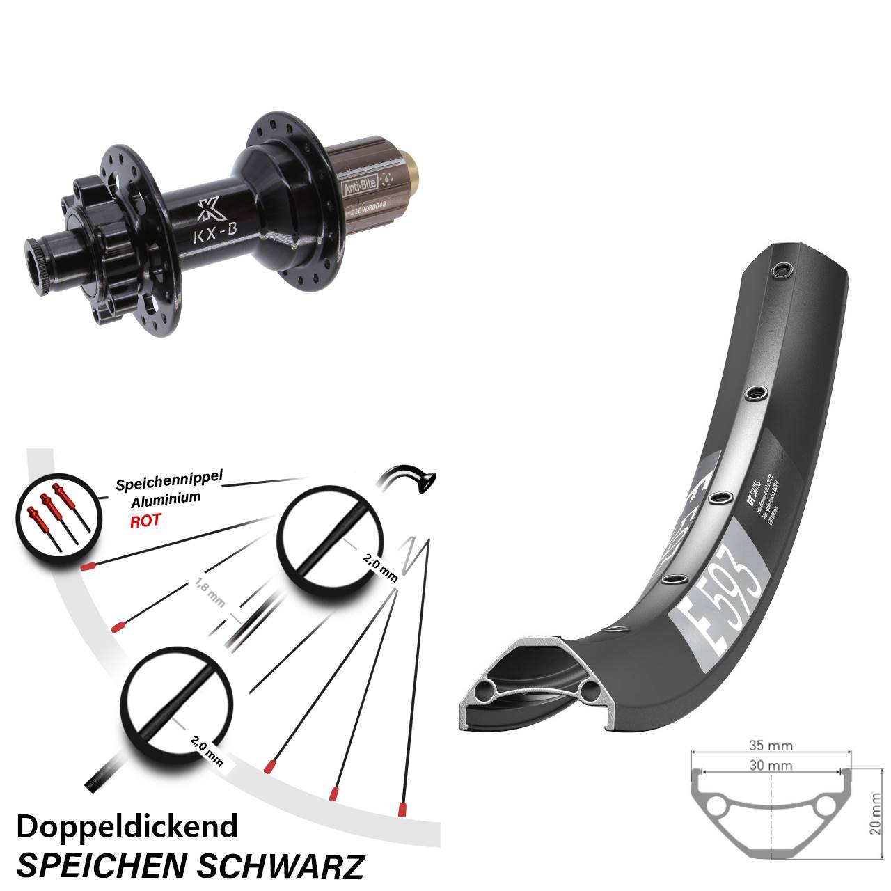 Disc Laufrad 29 Zoll DT Swiss E593 KX-B 8-11 fach 12x148