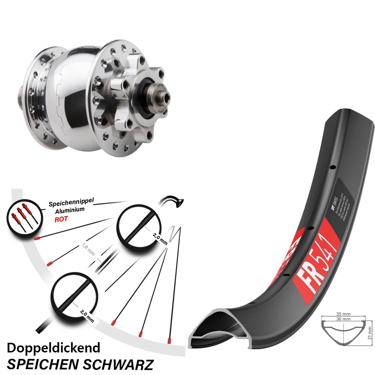 Disc Vorderrad mit Nabendynamo 29 Zoll DT Swiss FR 541 SON 28 QR
