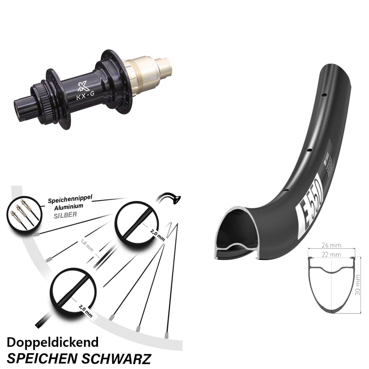 28 Zoll DT Swiss E 550 KX-G Disc Laufrad 12x142 SRAM XDR