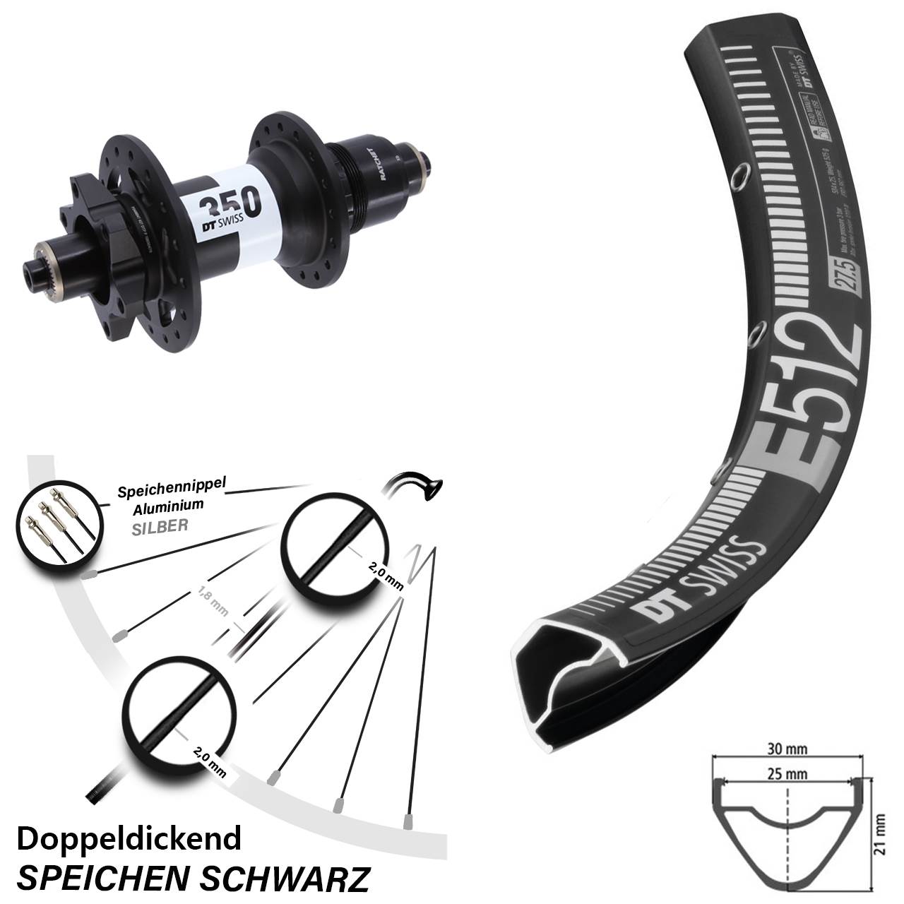 DT Swiss E512-350 29 Zoll Hinterrad 6-Loch für Schnellspanner XD 11-12 fach