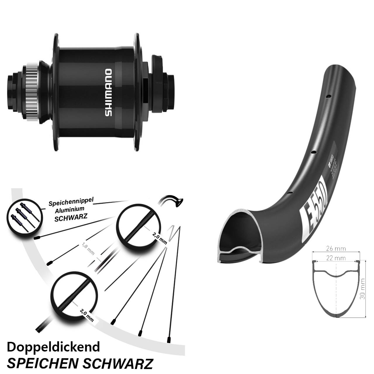 DT Swiss E 550 Shimano DH-UR708 28 Zoll Disc Vorderrad mit Nabendynamo 15x100