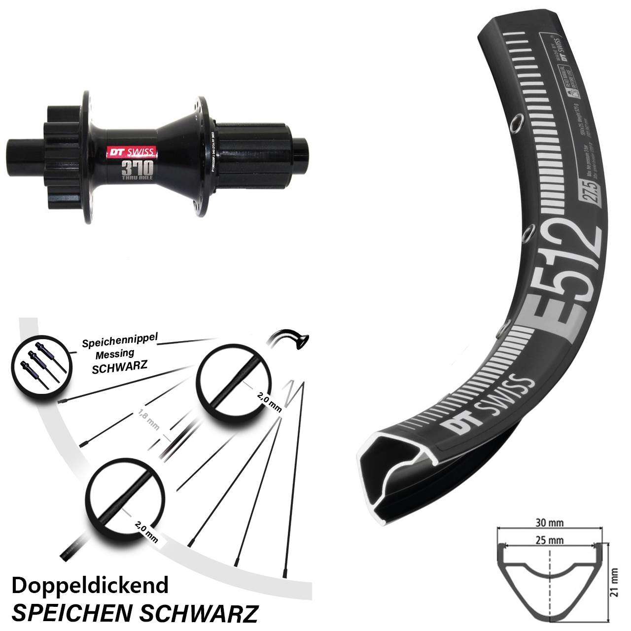 6-Loch Hinterrad 27,5 Zoll DT Swiss E512-370 8-11 fach 12x142