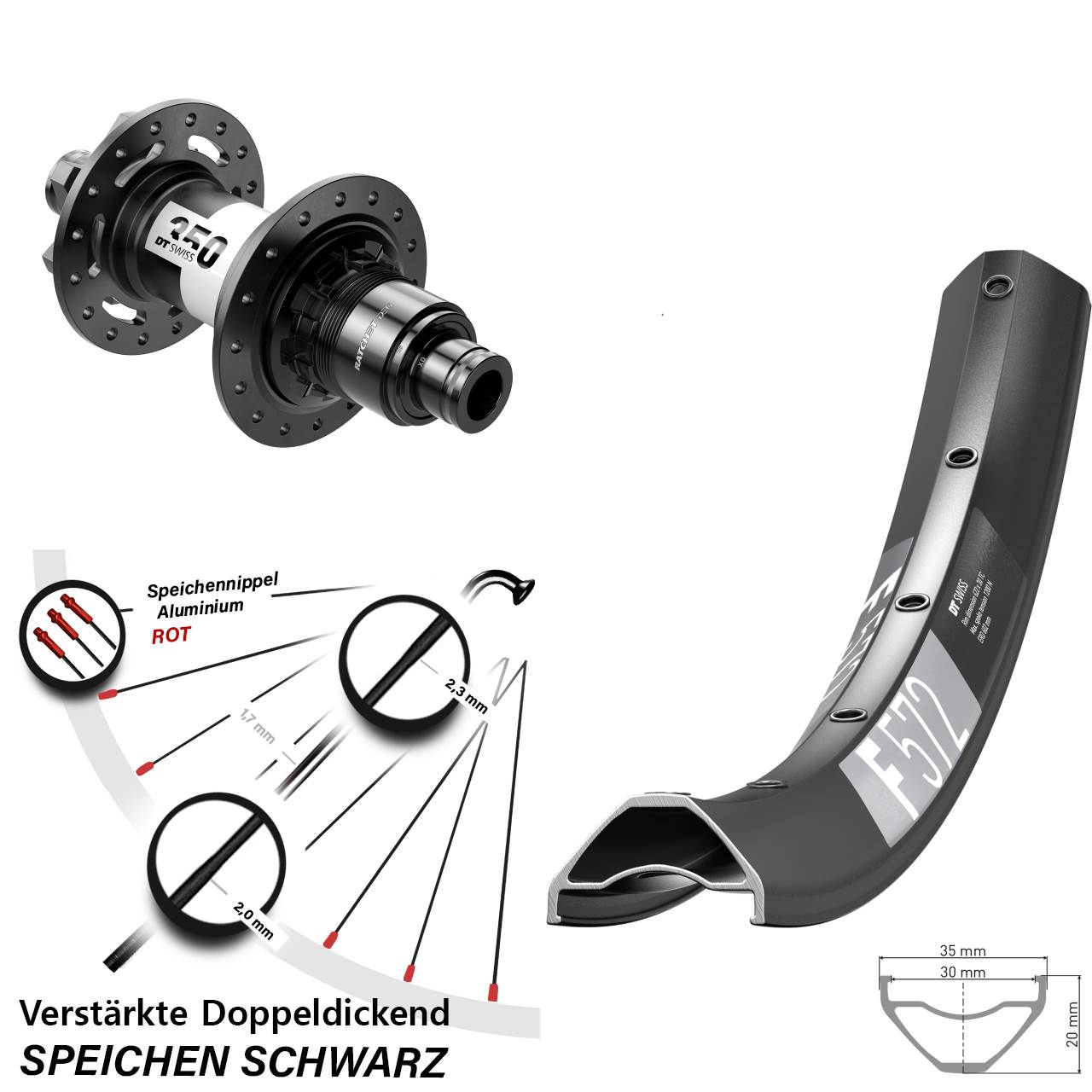 6-Loch Hinterrad 29 Zoll DT Swiss F 572-350 DEG72 SRAM XD 12x148