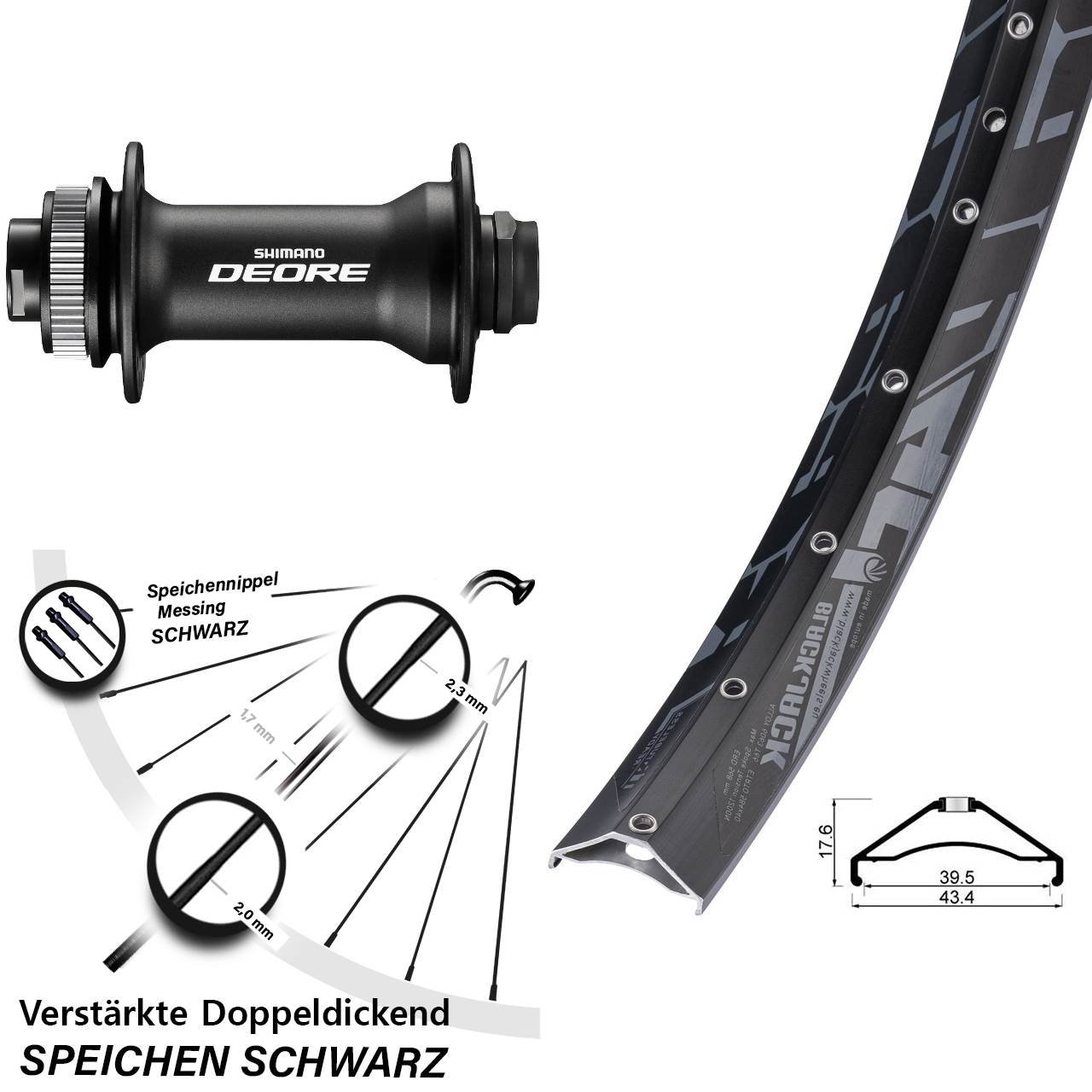 27,5 Zoll Rodi Ready 40 Shimano Deore Vorderrad Centerlock 15x110 Boost