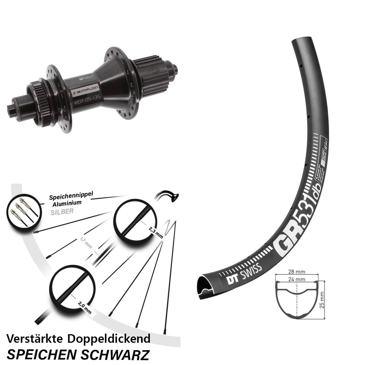 DT Swiss GR531-370 Hybrid 28-29 Zoll Hinterrad Centerlock QR Micro Spline