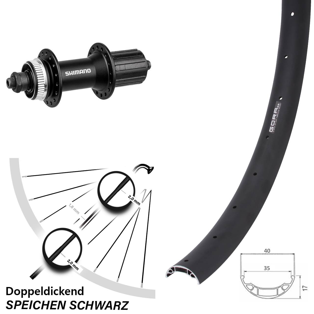 Disc Hinterrad für Schnellspanner 27,5 Zoll Gora 35 Shimano Alivio 8-11 fach