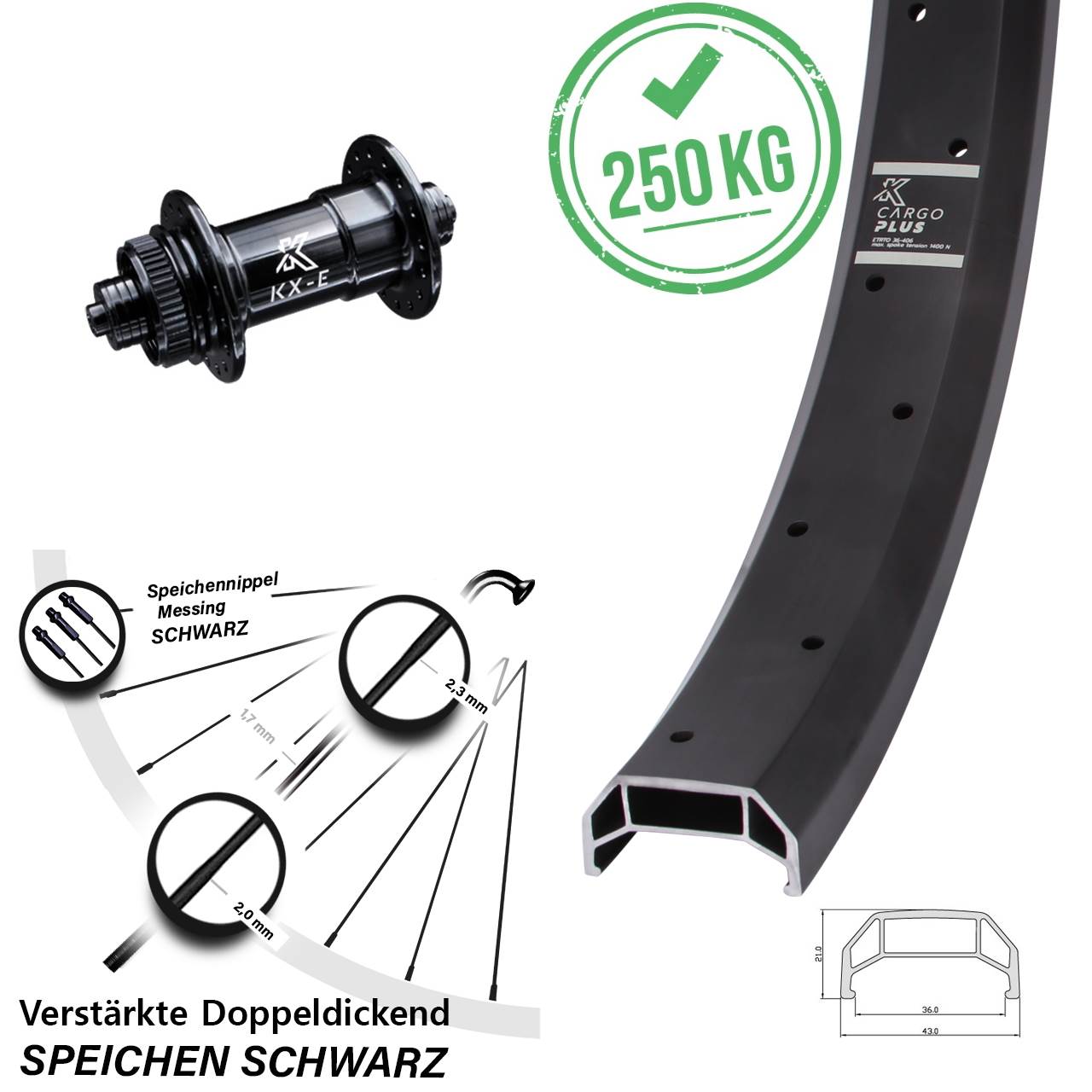 20 Zoll KX-E Cargo Plus Heavy Duty Centerlock Vorderrad für Schnellspanner