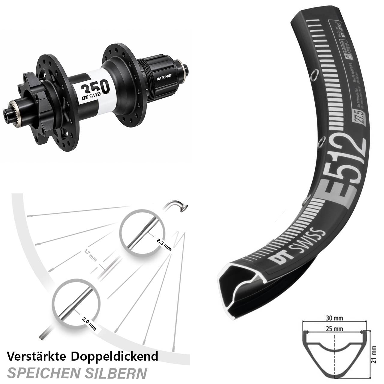 DT Swiss E 512 350 29 Zoll Hinterrad 6-Loch für Schnellspanner XD