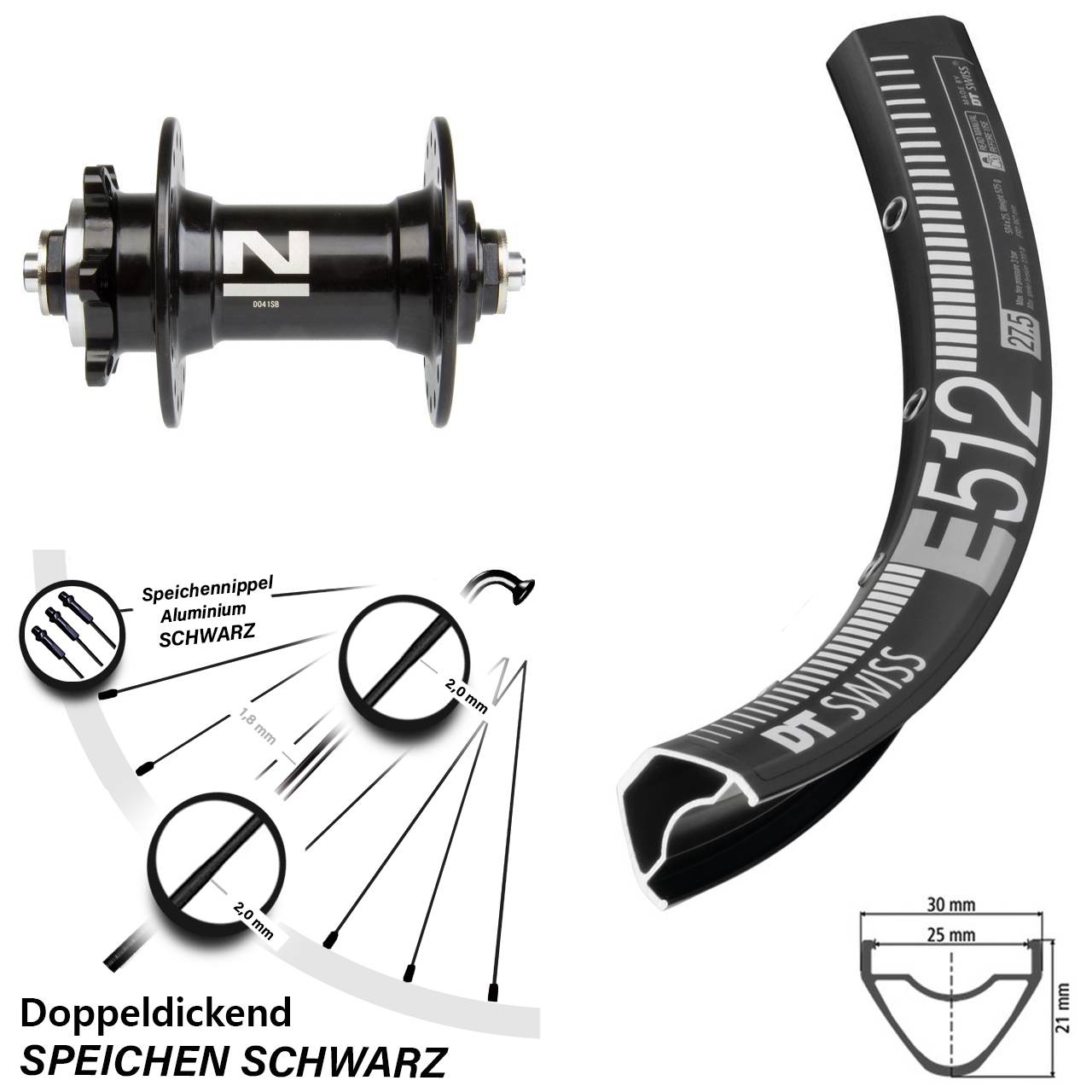 Laufrad 29 Zoll DT Swiss E 512 Disc Novatec D041SB schwarz
