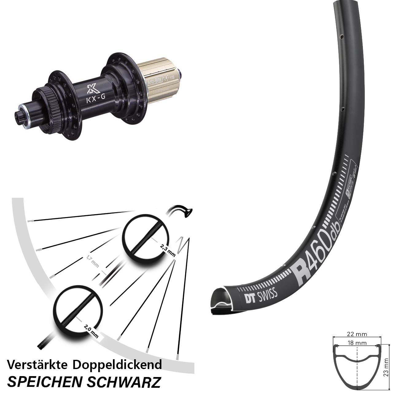 28 Zoll DT Swiss R 460 KX-G Hinterrad Centerlock QR 8-12 fach