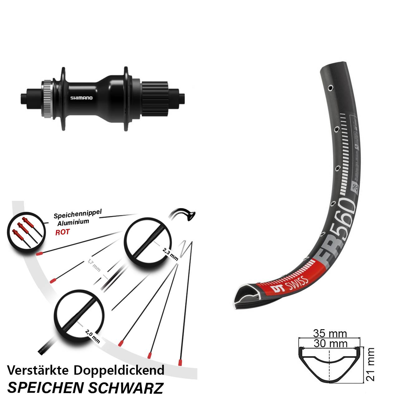 DT Swiss FR 560 Shimano FH-QC500-MS 26 Zoll Disc Laufrad für Schnellspanner Micro Spline