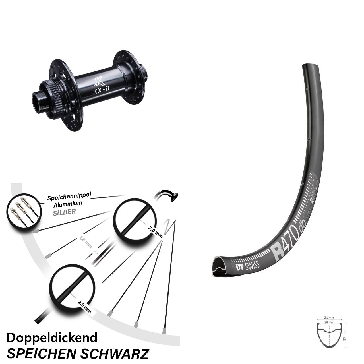 28 Zoll Vorderrad DT Swiss R 470 DB Road KX-Boost 12x110 mm Centerlock